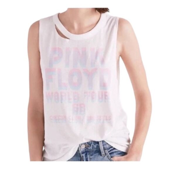 Lucky Brand Pink Floyd Sleeveless Distressed Strap Back Tank. Lucky White. Small - Picture 2 of 13
